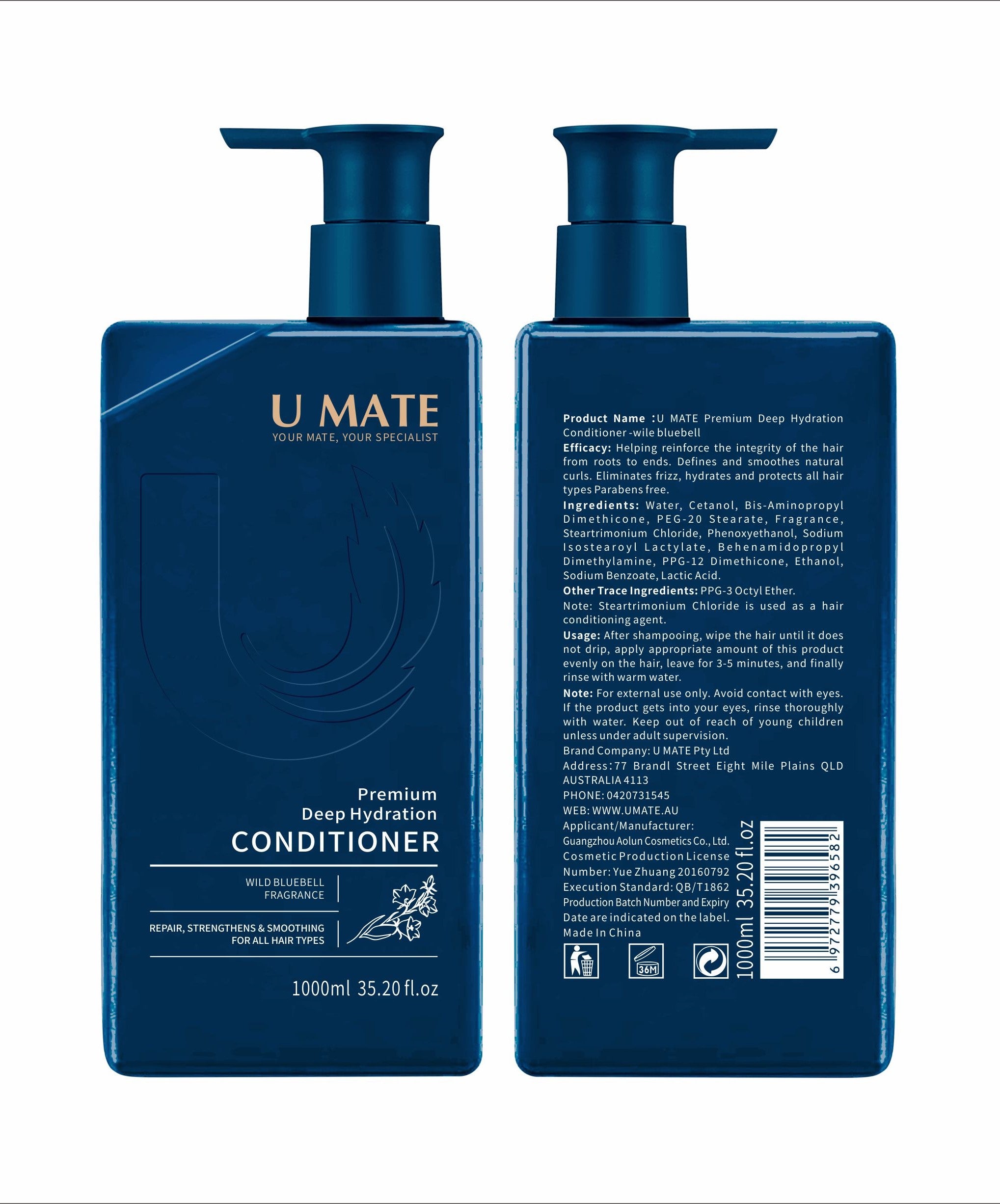 U MATE Premium Deep Hydration Conditioner -wile bluebell 1000ml